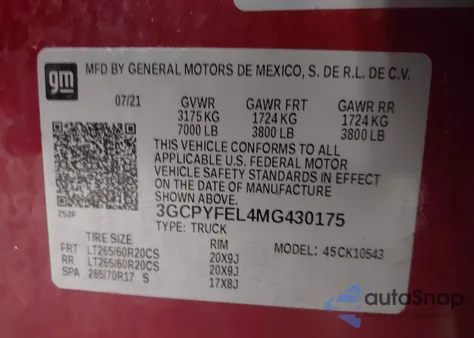 2021 Chevrolet Silverado 1500 4Wd Short Bed Lt Trail Boss из США, поврежденный, VIN 3GCPYFEL4MG430175